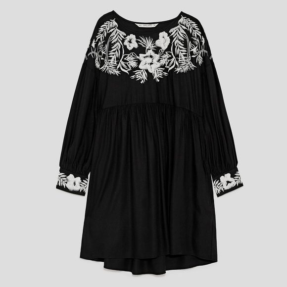 zara black and white embroidered dress Zara White and Black Floral Dress